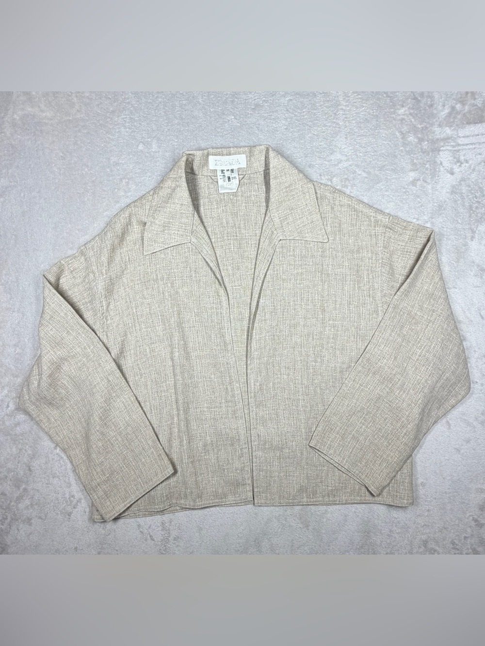 Escada Linen Wool Blend Tan Lightweight Collared Coverup Open Front Top Size 38